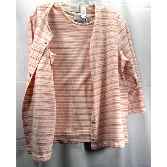 Liz Claiborne Women's Pink White Striped Cardigan Tank Sweater 2 Piece Set L XL - Picture 5 of 10